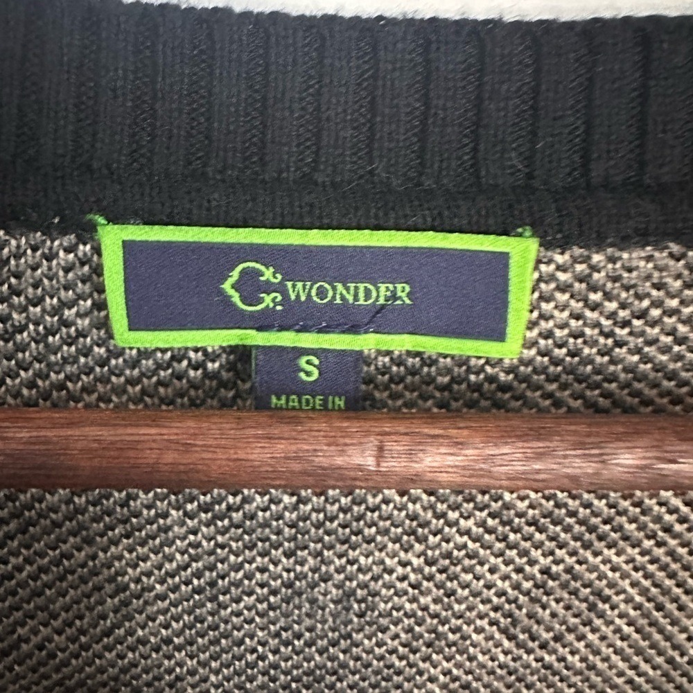 C Wonder Womens Geometric Tile V-Neck Cardigan Sweater Black Grey Small Luxury - Picture 3 of 7